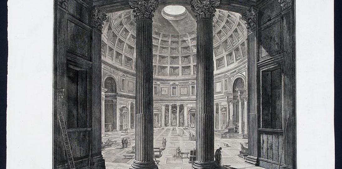 Giambattista Piranesi, „Widok wnętrza Panteonu” Włochy, Rzym, 1743, akwaforta, teka „Vedute di Roma”