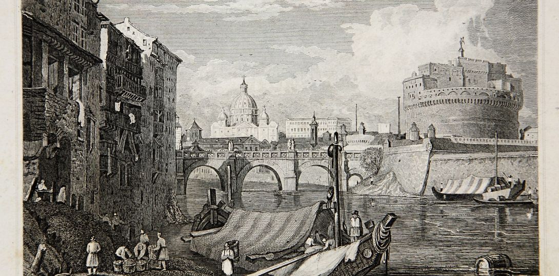 Bernhard Metzeroth "Rzym. Most i Zamek św. Anioła" Niemcy, Saksonia, Hildburghausen, ok. 1833, staloryt
