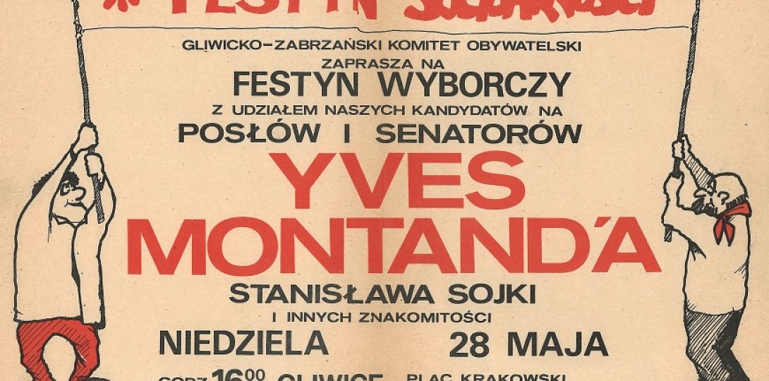 Plakat zapraszający na festyn wyborczy zorganizowany przez Gliwicko-Zabrzański Komitet Obywatelski „Solidarność” / Zbiory Śląskiego Centrum Wolności i Solidarności