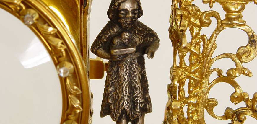 Fragment monstrancji o formach gotycko-barokowych z 2. poł. XVII w. z figurką św. Jana Chrzciciela, fot. Szymon Janiczek