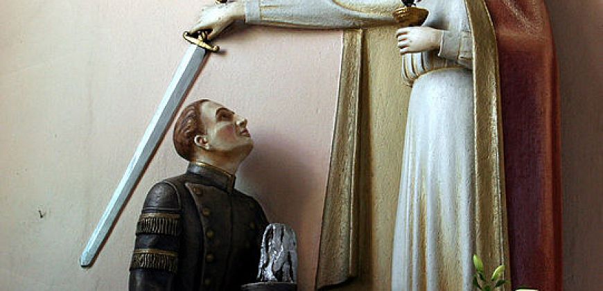 Figura_świętej_Barbary w kościele Matki Boskiej Szkaplerznej w Rybniku - Zebrzydowicach_fot. Pleple 2000, źródło Wikipedia