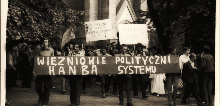 Marsz w obronie więźniów politycznych w Gliwicach, 1981 r., fot. IPN w Katowicach