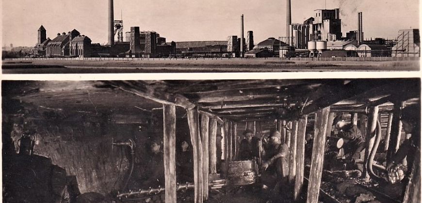 Większość górników z Ostropy zatrudnionych było w kopalni „Gleiwtzer Grube” (kopalnia „Gliwice”). Pocztówka z lat trzydziestych XX w., fot. M. Steckel, zbiory prywatne