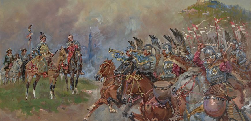 Wojciech Kossak, Husaria polska w przejeździe przed Janem III Sobieskim, 1924, Muzeum Narodowe w Krakowie