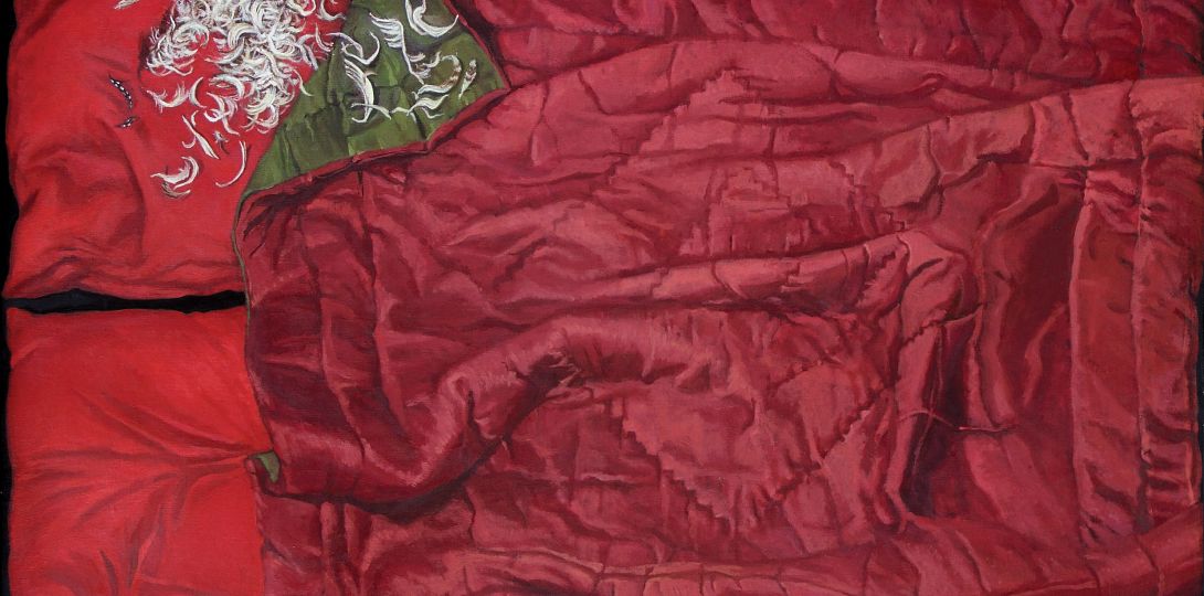 Aldona Mickiewicz - Wybebeszona - 1987, olej na płótnie, 85x135 cm