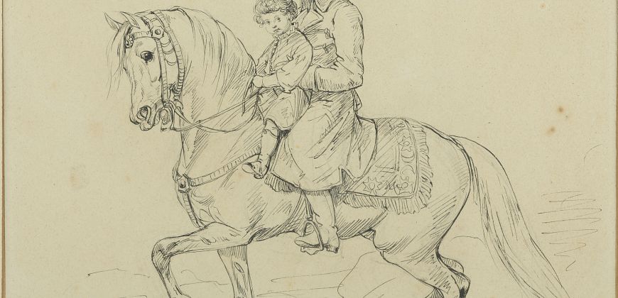 Juliusz Kossak, Nauka jazdy konnej, 1850, zbiory Muzeum Narodowego w Krakowie