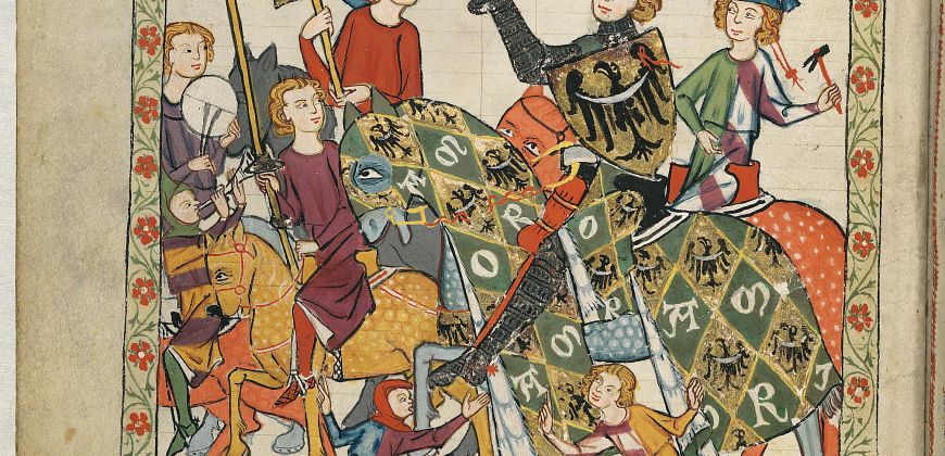 Książę Henryk IV Prawy (Probus), miniatura, Codex Manesse, 1300-40, zbiory i fot. Universitätsbibliothek Heidelberg, domena publiczna